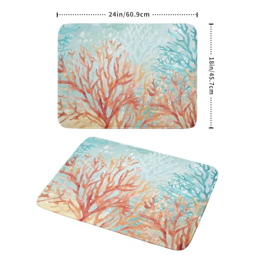 Coastal Coral Dish Drying Mat Beach Ocean Drainer Rack Mat 18x24 Inch Microfiber Absorbent Reversible Dish Dry Pad for Kitchen Counter Sink (Pink Coastal Coral / 18" x 18")