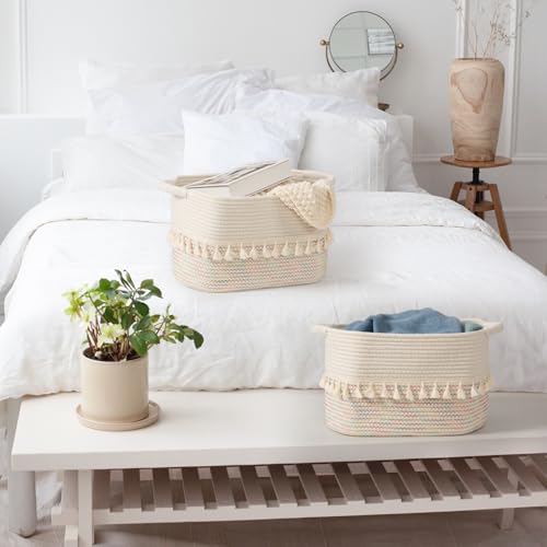 Woven Baskets for Storage (Stitches Rainbow / 3 Pack)