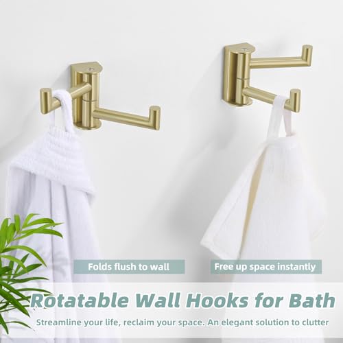 Brushed Gold Swivel Towel Hooks for Bathroom (2 Pack / Brushed Gold)