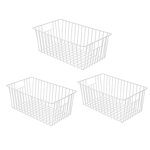 16Lx12Wx6H inch Wider Freezer Organizer Baskets Container (16in x 12in x 6in(3Packs) / White, 3Packs)