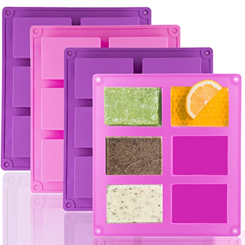 4 Pack Silicone Soap Molds (Pink+Purple - Rectangle)