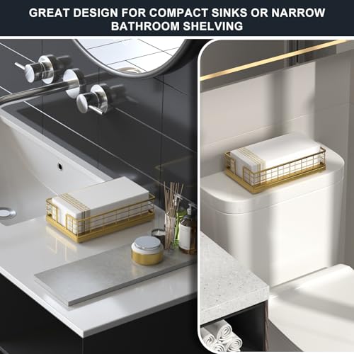 Guest Towel Holder Tray for Bathroom (Totally Gold / 9.06 x 5.51 x 2.56 inches)