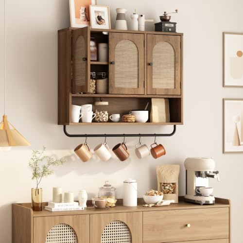 Rattan Bathroom Wall Cabinet (Natural Oak / 3 Doors)