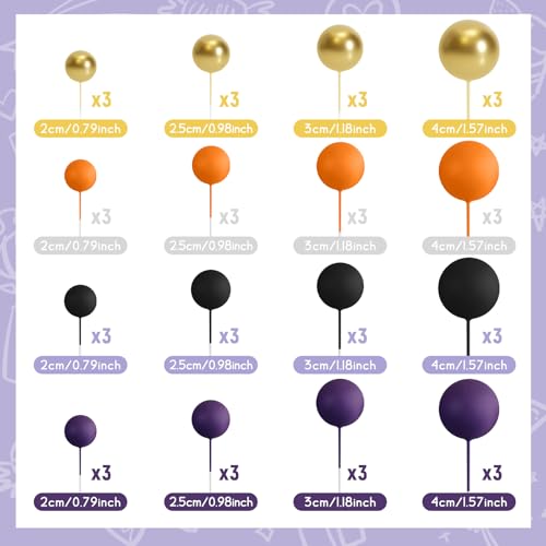 48 Pcs Balls Cake Topper Decorations Balloon Cupcake Toppers Foam Cake Topper Balls Cake Balls Decorations for Halloween Birthday Party Wedding Cake Decorating (48 Count)