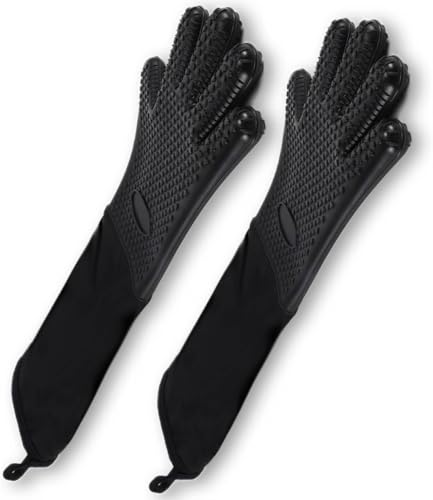 Extra Long Professional Silicone Oven Mitts with Quilted Liner