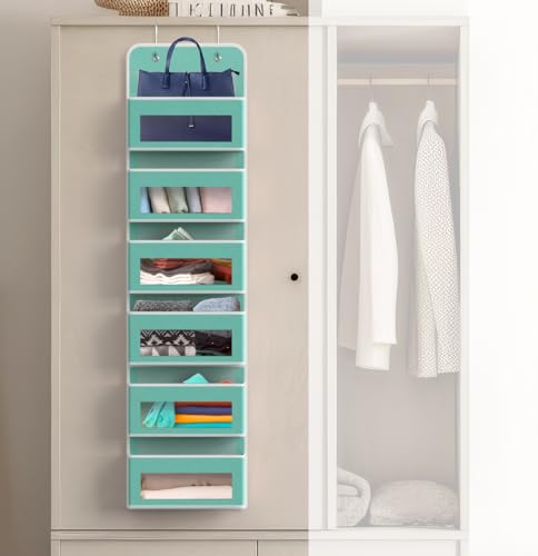 6 Clear Pocket Over Door Hanging Organizer (6 Pockets / Turquoise)