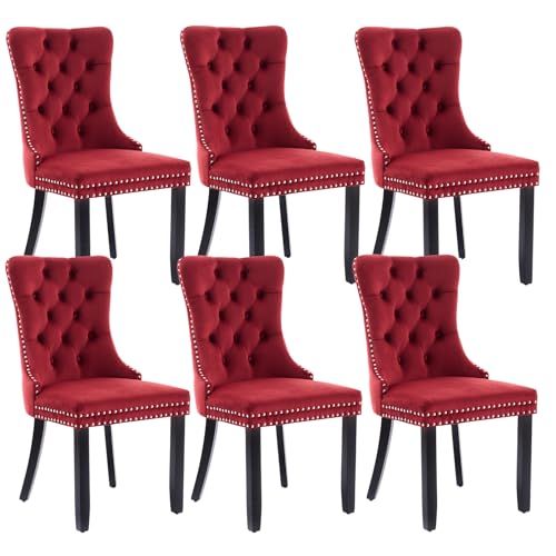 Wine Red Velvet Dining Chairs Set of 6 (Wine Red)