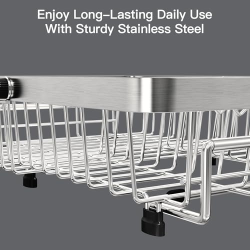 Expandable Dish Drying Rack Over Sink with Extra Drying Mat (Silver / For 13"-30" W Sink with Mat)