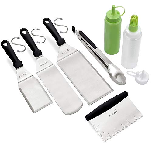 Metal Spatula and Scraper Set (Plastic Handle Set + Tongs and Bottles)