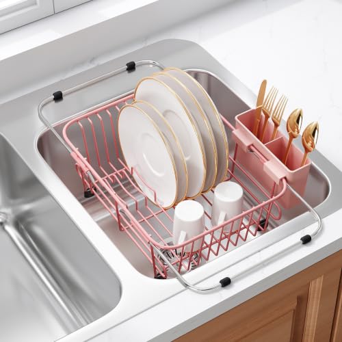 Pink Dish Drying Rack in Sink with Utensil Holder (Pink / For 10"-12"w Sink)