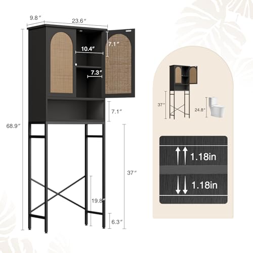 Rattan Toilet Storage Cabinet (Rattan Door-black)