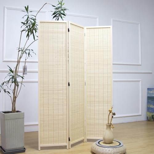 3 Panel Room Divider and Folding Panel Screen (Beige / 3 Panel)