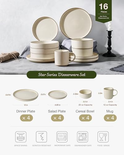 Dinnerware Set with Mugs (Cream / Service for 4 with Mugs)