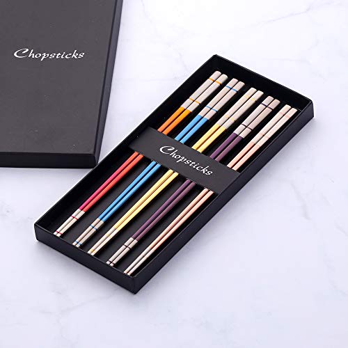 5 pair Nice Stainless Steel Featured Chopsticks Metal Reusable Chopsticks Chinese Square Chopsticks (nice 5 color)