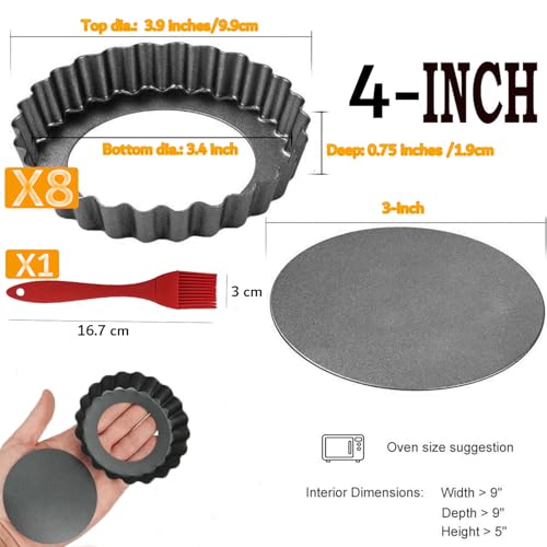 8 Pack Mini Tart Pans 4 Inch with Removable Bottom Round Nonstick Quiche Pan (4-inch X 0.75-inch)