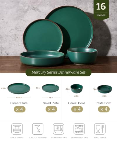 Mercury 16 Piece Dinnerware Set with Pasta Bowls (Dark Green / Service for 4 (Include Pasta Bowls))