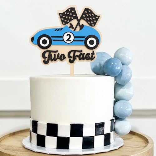 Wooden Two Fast Cake Topper (Twofast-blue)
