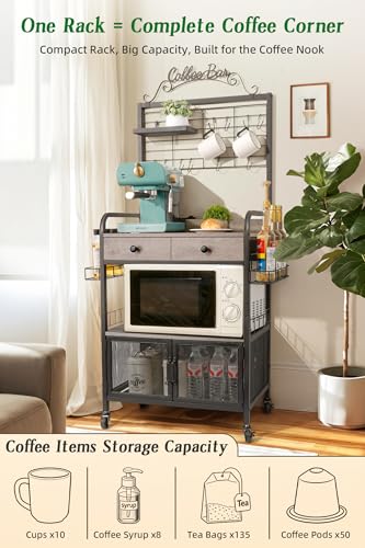 Coffee Bar Cabinet with Storage (Black & Gray Oak)