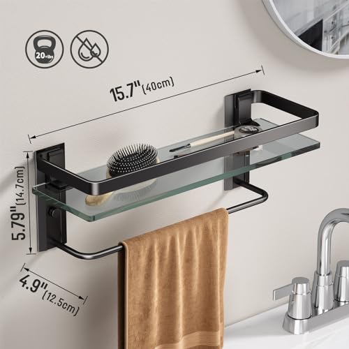 Bathroom Wall Shelf with Towel Bar (Black / Shelf with Towel Bar)
