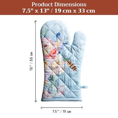 Maison d'Hermine Oven Gloves 100% Cotton Oven Mitt (077 - Ibiza - Blue / 7.5" x 13" (Oven Mitt))