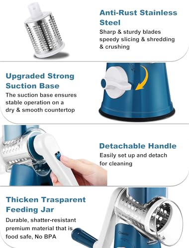 Rotary Cheese Grater Hand Crank (Blue White / 5 Blades)