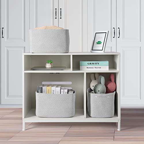 Woven Cotton Rope Storage Baskets 15x10x9.3" 3 Pack Grey (Grey)