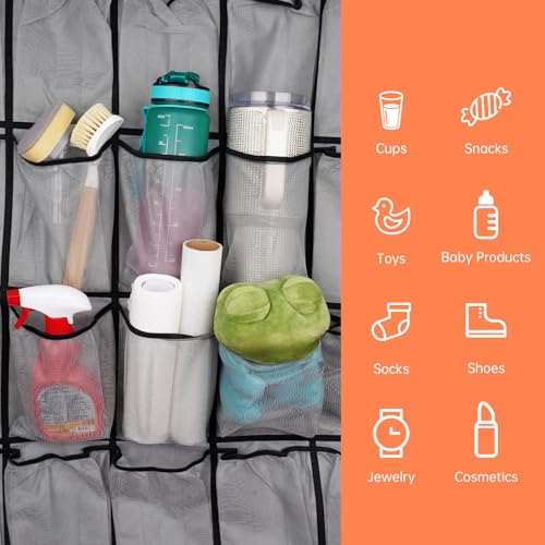 35 Pockets Door Hanging Cup Organizer Fit for Stanley Tumblers (67'' x 27.6'' / Gray)
