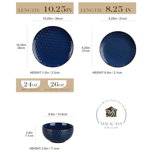 12 Pieces Dinnerware Sets (Blue / Service for 4 (12 Pcs))
