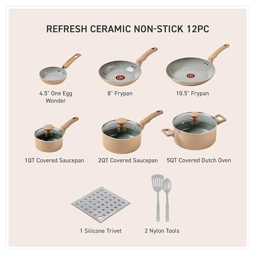 Refresh Ceramic Nonstick Cookware Set (12-Piece Set / Sand Beige)