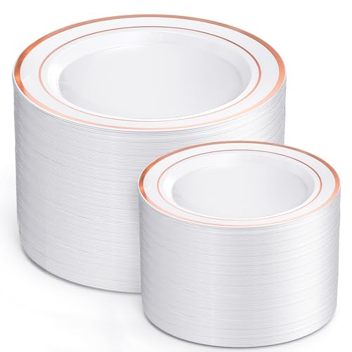 200 Pcs Rose Gold Plastic Plates (Rose Gold / 200 Pcs)