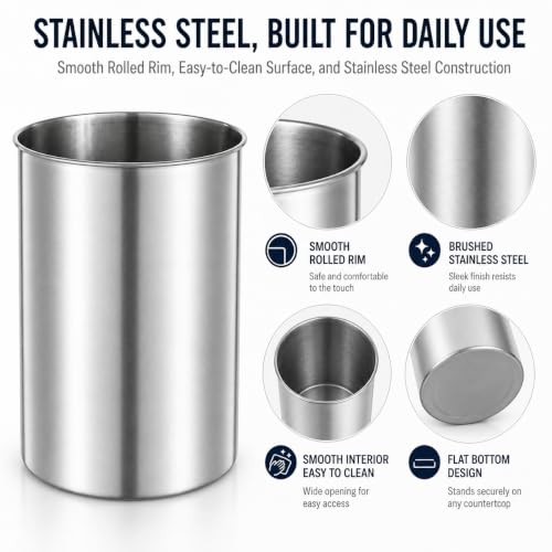 3 Pack Large Stainless Steel Utensil Holders (Silver)