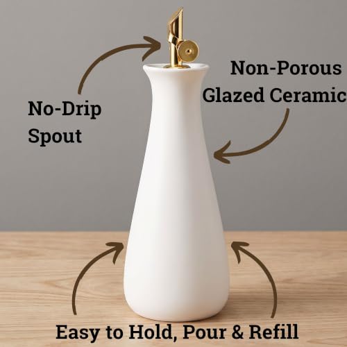 Ceramic Olive Oil Dispenser with Self (White)