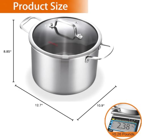 Tri ply Stainless Steel 8 Quart Heavy Duty Induction Stock Pot (Silver / 8QT Stockpot)