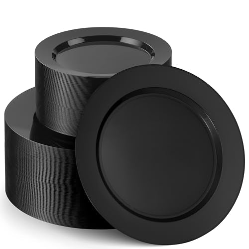 100 Elegant Black Plastic Plates Set (Black)