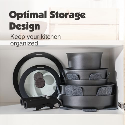 24 Piece Nonstick Detachable Handle Pots and Pans Set Black (Black / 24 Piece)