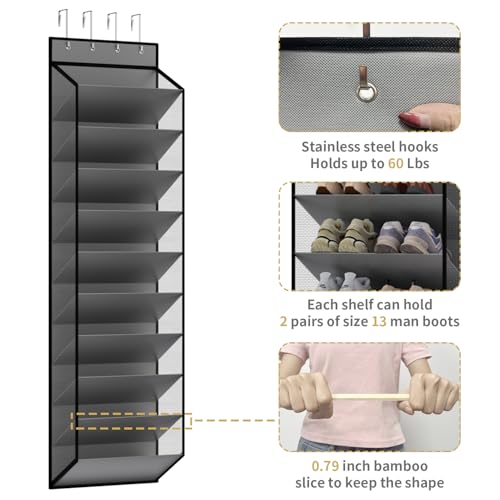 10 Tiers Mesh Over Door Shoe Organizer Storage (Grey-1 Pack of 10 Cell)