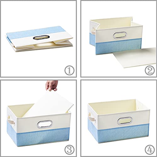 Fodable Storage Bins for Closet [3 (Blue&Cream / Medium(3-Pack))