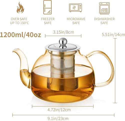 Glass Teapot with Infuser (Champagne / 40OZ)