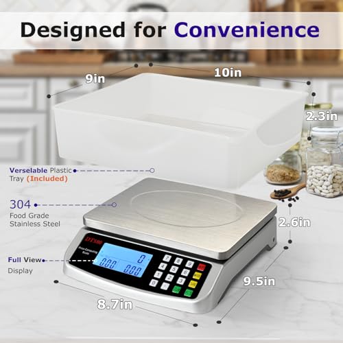 110lb 50kg Food Scale Digital Kitchen Scale with Tray Large LCD Display 304 Stainless Steel Commercial Price Computing Scale Counting Scale for Baking Cooking Meat Industry Counting Adapter Included (Silver 50kg with Tray)
