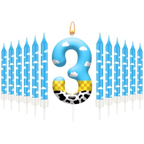 13PCS Toy Inspire Game Story Birthday Candles Set for Kids (Blue+White+Yellow+Black / 3)