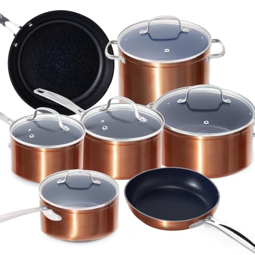 12pc Healthy Pots and Pan Set Non (Rustic Copper (G10))
