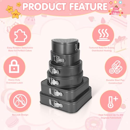 6Pcs Springform Cake Pan Set Of 7 7.8 8.6 9 10 11inch Moldes Para Pasteles Non (6 Count)
