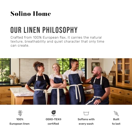 100% Pure Linen Apron (Indigo / Ivory / 33 X 30 Inch)