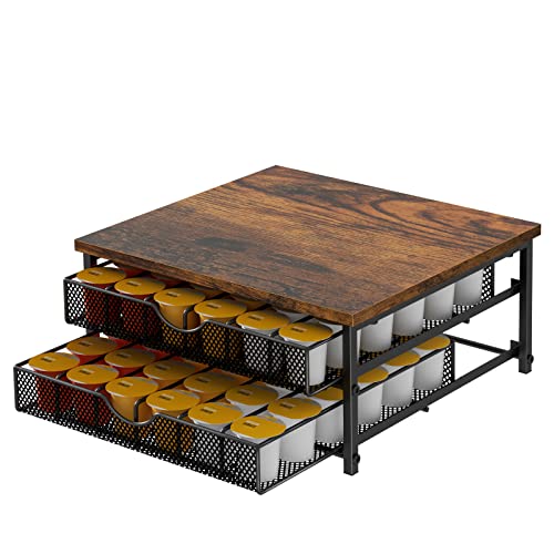 Coffee Pod Drawer Holder Capsule Storage Organizer 2 Tier Coffee Pods Holder With Sliding Baskets for 72 Capacity K Pod (Black)