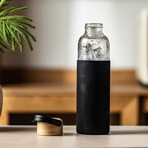 21oz Borosilicate Glass Water Bottles with Silicone Non (Black)