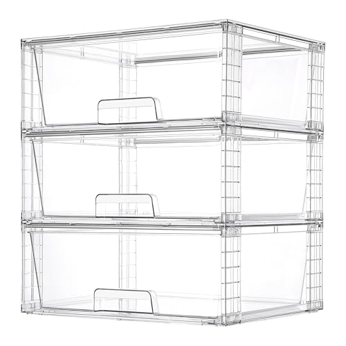 3 Pack Large Clear Stackable Storage Drawers for Closet (3 Count)