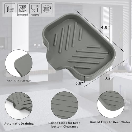 Silicone Soap Dish with Drain Spout (Grey / S(4.9"×3.2"))