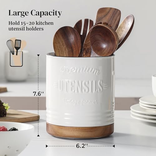 360° Rotating Extra Large Cooking Utensil Holder (White Text / 7.6 Inch)