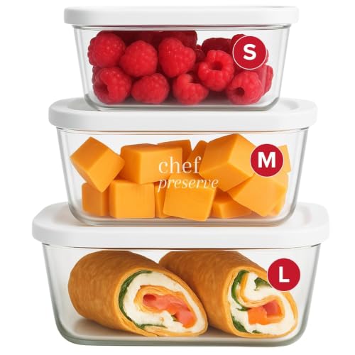 Glass Vacuum Seal Containers for Food Storage (Mixed Set – 1 Small, 1 Medium, 1 Large)