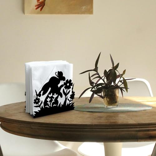 Rabbit Flower Decorative Black Metal Napkin Holder for Table